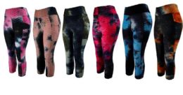 12 Wholesale Lady Textured Tie Dye Leggings In Assorted Colors