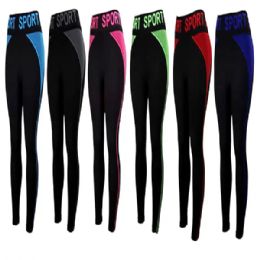 12 Wholesale Lady Sport Leggings In Assorted Colors
