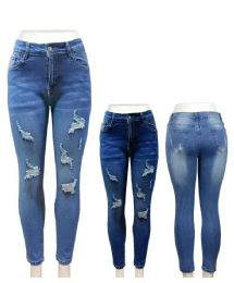 12 Wholesale Women's Essentials Ripped Mid Rise Skinny Jeans