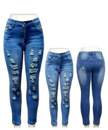 12 Wholesale Women's Essentials Ripped Mid Rise Skinny Jeans