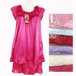 24 Wholesale Women's Lace Silky Lightweight 2 Pieced Pajama Set