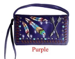 6 Wholesale Western Wallet Purse With Arrow Purple