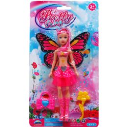 72 Wholesale 7.75" Fairy Doll On Blister Card, Assorted Colors