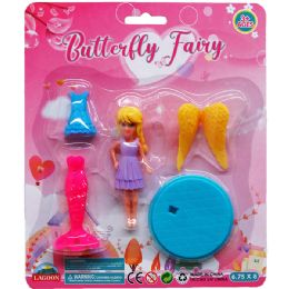 96 Wholesale 3.25" Mermaid & Fairy Doll Diy On Blister Card, 4 Assorted