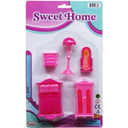 48 Pieces 5pc Furniture Set On Blister Card, 2 Assorted Styles - Girls Toys