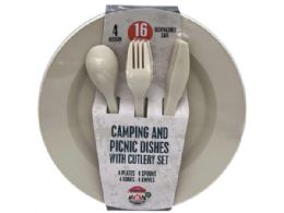 12 Wholesale 16 Piece Camping And Picnic Dishes With Cutlery Set