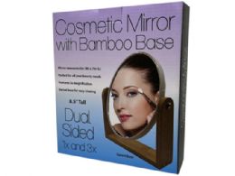 6 Wholesale 3x Magnification DoublE-Sided Cosmetic Mirror With Bamboo Base