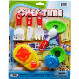 48 Bulk 8-9pc Kitchen Play Set On Blister Card, 2 Assrt Styles