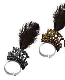 72 Wholesale 14 Inch Happy New Year Head Band With Feather