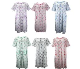 48 Wholesale Ladies Floral Pajama Dress Nightgown