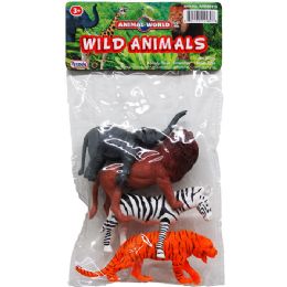 72 Bulk 4pc 3.5"-4" Plastic Wild Animals In Pvc Bag W/header, 2 Assr