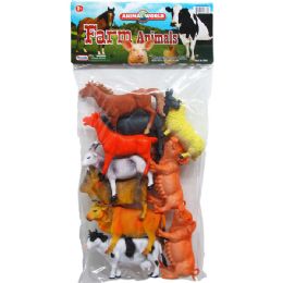 12 Bulk 10pc 6" Plastic Farm Animals In Pvc Bag W/header