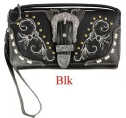 4 Pieces Studded Buckle Wallet Purse Black - Wallets & Handbags