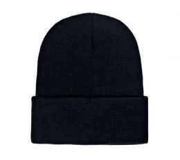 72 Wholesale Men Black Knit Winter Beanie Hat