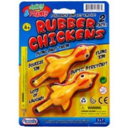 144 Pieces 2pc 3.75" Rubber Chicken Slingers On Blister Card - Toy Sets