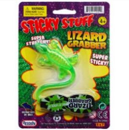 96 Pieces 8.75" Sticky Grabber Lizard On Blister Card, 2 Assorted Colors - Toys & Games