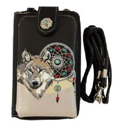 6 Pieces Wolf Design Dream Catcher Phone Wallet Black - Leather Purses and Handbags
