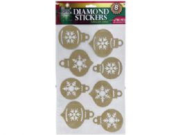 72 pieces 8 Piece Dimond Holiday Sticker Ornaments In Gold - Christmas Ornament