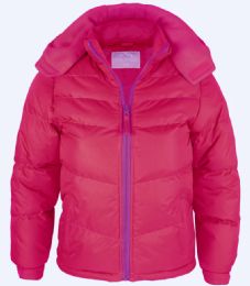 12 Bulk Toddler Girl's Puff Synthetic Insulated Fleece Lined Jacket With Detachable Hood Pink