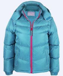 12 Bulk Toddler Girl's Puff Synthetic Insulated Fleece Lined Jacket With Detachable Hood Blue