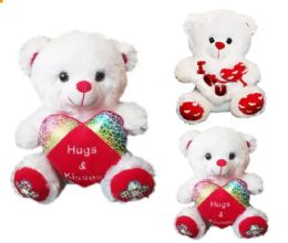 12 Pieces 16 Inch 2 Style White Bear With Love Heart And Sound - Valentine Decorations