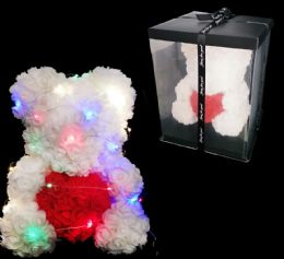 8 Pieces 14 Inch White Rose Bear With Red Heart With Light - Valentine Decorations