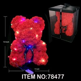 8 Pieces 14 Inch Red Rose Bear With Black Bow In Box With Light - Valentine Decorations