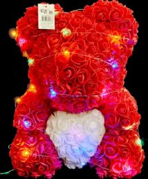 8 Pieces 14 Inch Red Rose Bear With White Heart With Light - Valentine Decorations