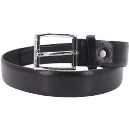 24 Wholesale Black Men's Belt With Silver Hardware Assorted Sizes