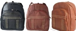 12 Pieces 14 Inch Pleather Studded Backpack - Backpacks 15" or Less
