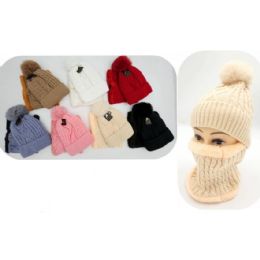 24 Bulk Women Braid Knitting Beanie And Scarf Set Winter Hats