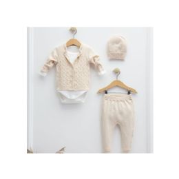 24 Pieces Baby Knitted Braid 4pcs Clothes Set Beige Color - Baby Apparel