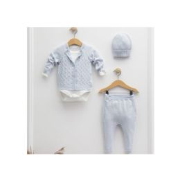 24 Bulk Baby Knitted Braid 4pcs Clothes Set Blue Color