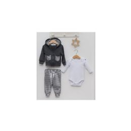 24 Pieces Baby Unisex 3pcs Baby Clothes Outfit Set Anthracite Color - Baby Apparel