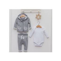 24 Pieces Baby Unisex 3pcs Baby Clothes Outfit Set Grey Color - Baby Apparel