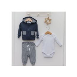 24 Pieces Baby Unisex 3pcs Baby Clothes Outfit Set Indigo Color - Baby Apparel