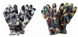 144 Wholesale Mens Camouflage Fleece Gloves