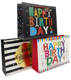 120 Pieces Happy Birthday Xlg Gift Bag Premium Wide - Gift Bags