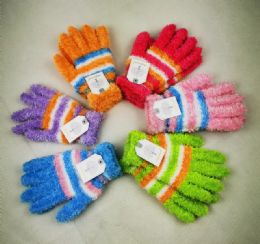 240 Pieces Feather Yarn Striped Gloves - Knitted Stretch Gloves
