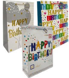120 Pieces Happy Birthday Xlg Gift Bag Premium - Gift Bags
