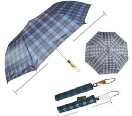 24 Wholesale Gold Umbrella Plaid Bi Fold Golf Umbrella