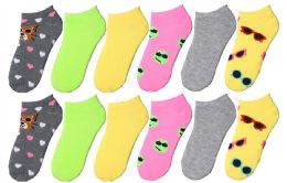 360 Wholesale Women's 6 Pair Printed Ankle Socks