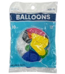 144 Pieces 10ct Ballons Primary Asst 12 in - Balloons & Balloon Holder