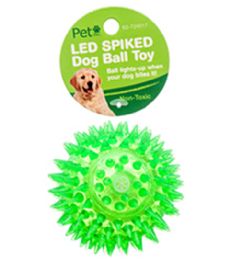 24 Bulk Led Spiked Dog Toy Round Asst Color