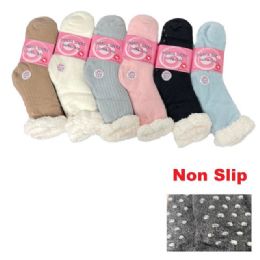 12 Wholesale PlusH-Lined Non Slip Sherpa Socks Solid WooL-Like 9-11