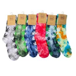 12 Pairs 1pr Crew Socks [tiE-Dye Marijuana] Unisex - Mens Crew Socks