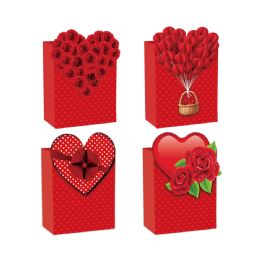 48 Pieces V-Day Bag 7.5x9x4"/m 48s 3d+glt - Valentine Gift Bag's