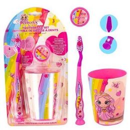 24 Wholesale 3pk Child's Toothbrush & Cover Set With Cup [princess]