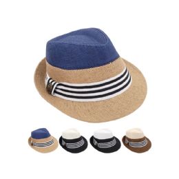 24 Bulk Trending Adult Casual Straw Trilby Fedora Hats Assorted Colors