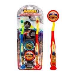 24 Wholesale 4pk Child's Toothbrush & Cover Set [monster Truck]